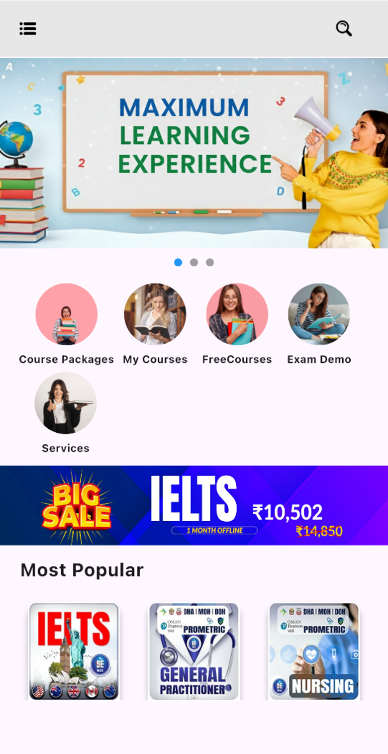 BeMax Learning App interface